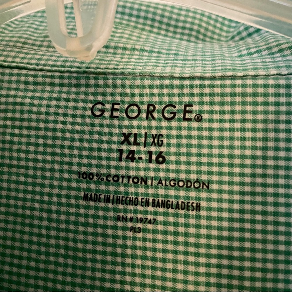 George Boys Green and White Gingham Long Sleeve Shirt Size 14-16 XL - Picture 3 of 3